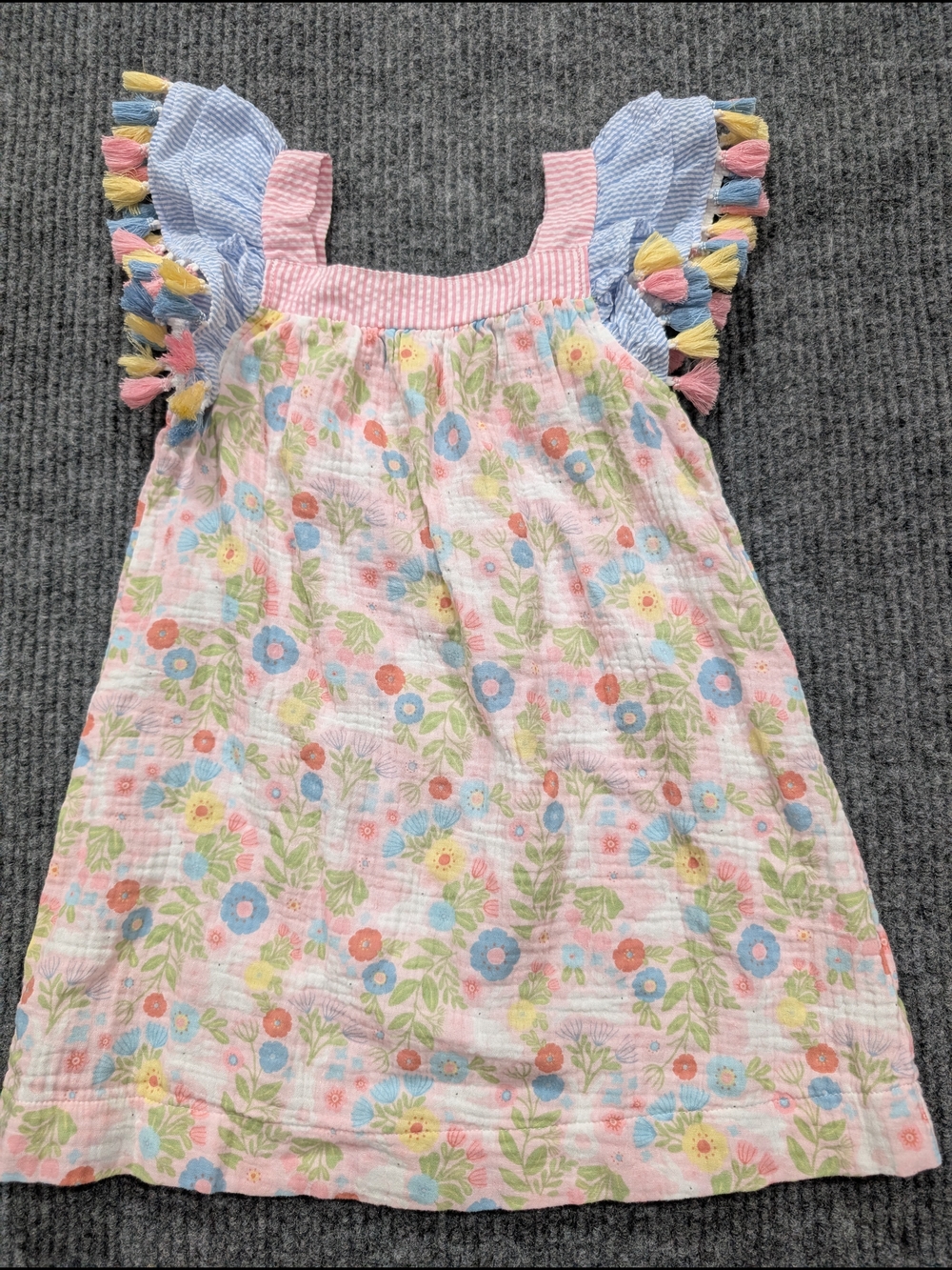 Mud Pie Girls Floral Tassel Flutter Sleeve A-Line Dress Size 4T
